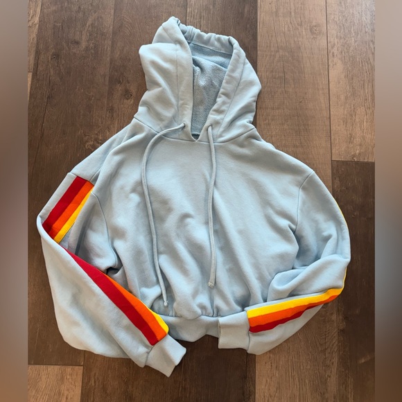 WESLEY Light Blue Hoodie with Red and Orange Stripes - Picture 1 of 9